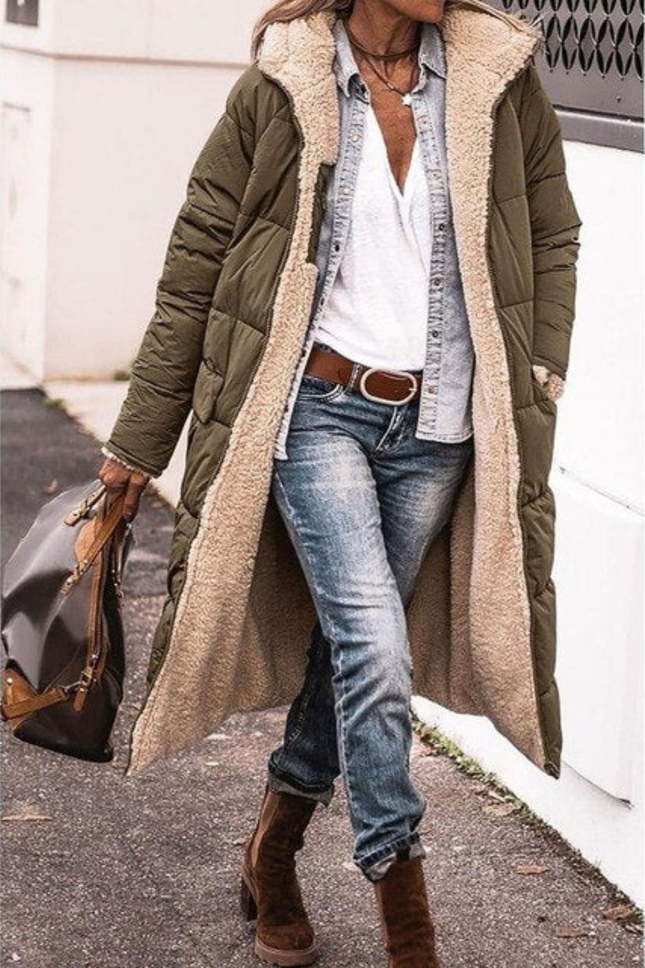 Manteau long à capuche – chaud, élégant et réversible