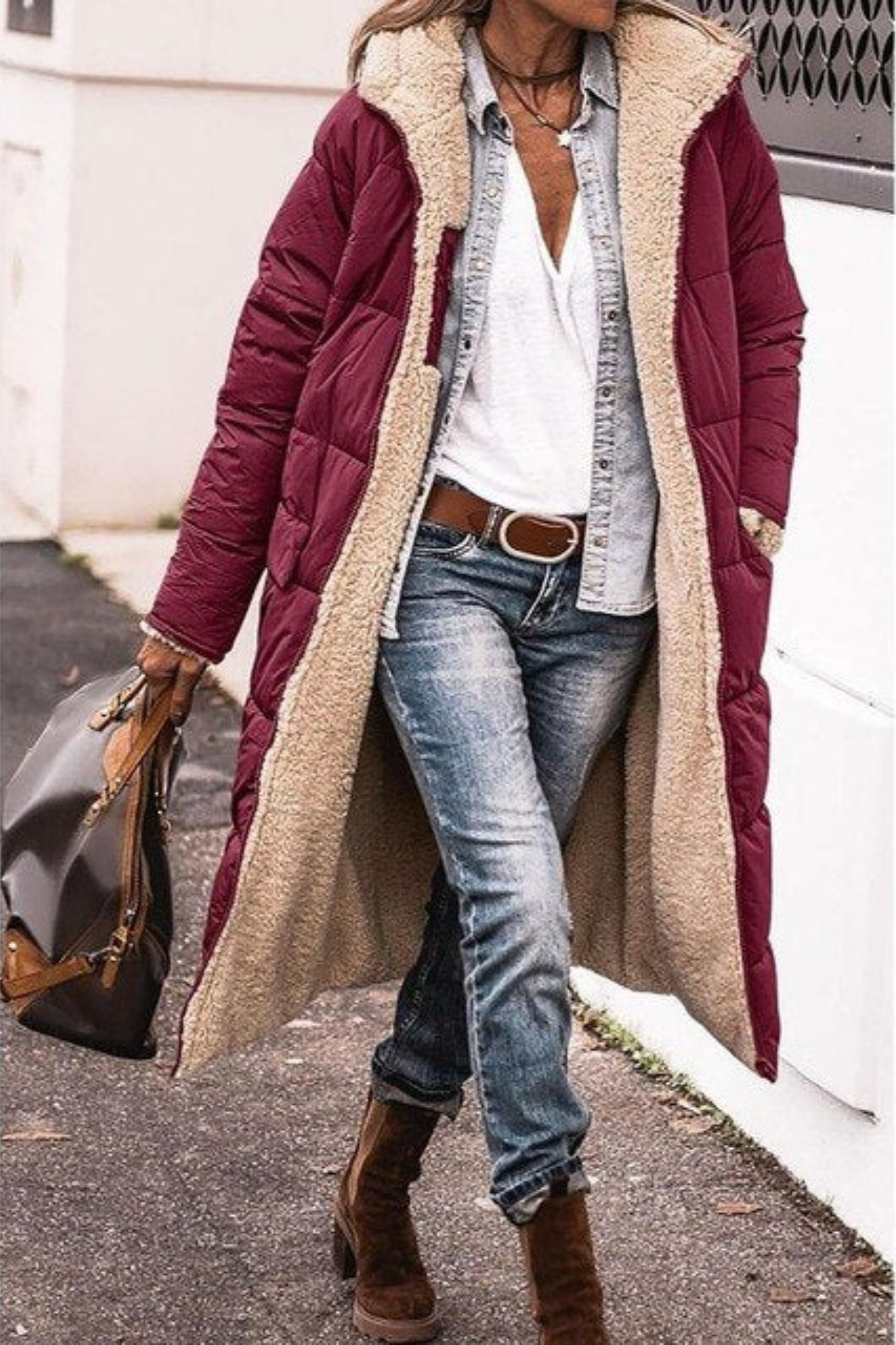 Manteau long à capuche – chaud, élégant et réversible