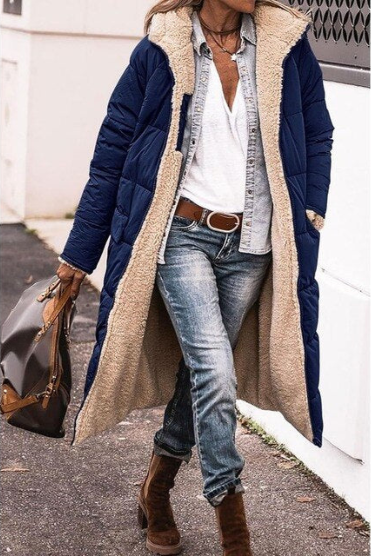 Manteau long à capuche – chaud, élégant et réversible