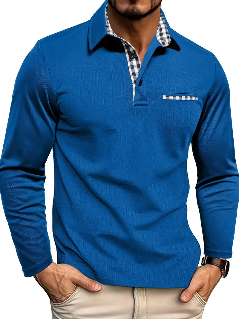 Polo Manches Longues – Confort Élégant avec Détail à Carreaux