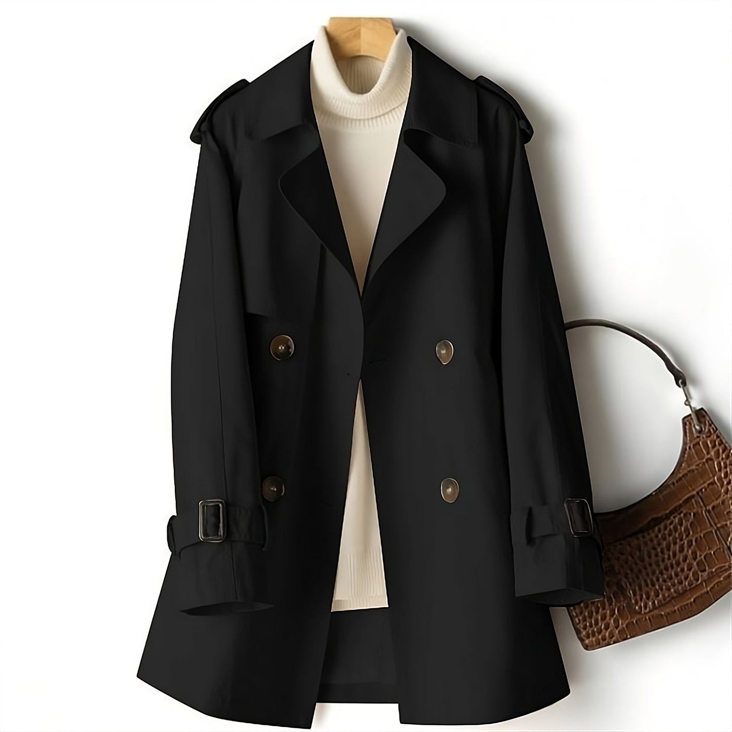 Trench Élégant – Design Croisé Double et Coupe Intemporelle