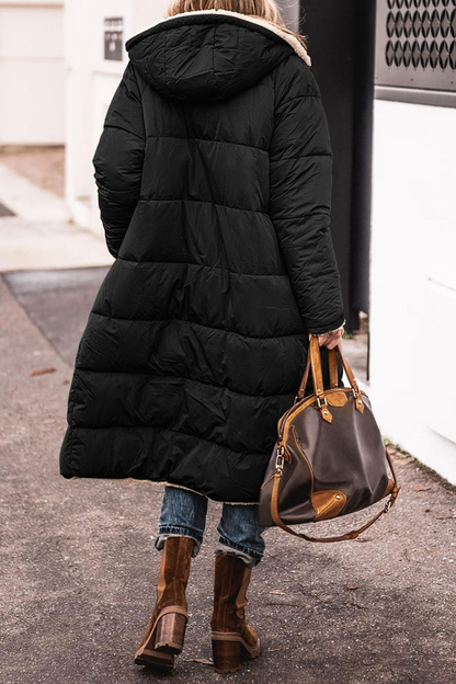Manteau long à capuche – chaud, élégant et réversible