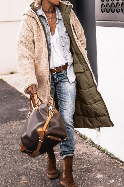 Manteau long à capuche – chaud, élégant et réversible