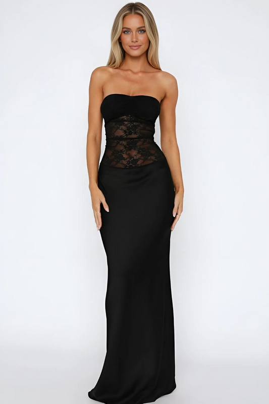 Robe Maxi – Élégance Sans Bretelles avec Dentelle et Coupe Sirène